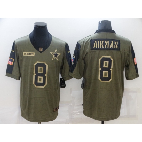 Men's Dallas Cowboys 8 Troy Aikman Nike Olive 2021 Salute To Service Limited Player Jersey