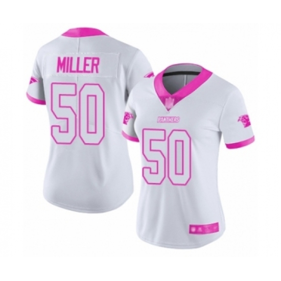 Women's Carolina Panthers 50 Christian Miller Limited White Pink Rush Fashion Football Jersey