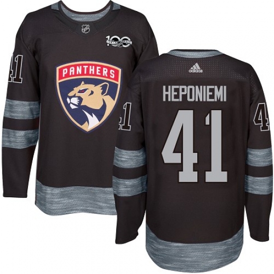 Men's Adidas Florida Panthers 41 Aleksi Heponiemi Authentic Black 1917-2017 100th Anniversary NHL Jersey