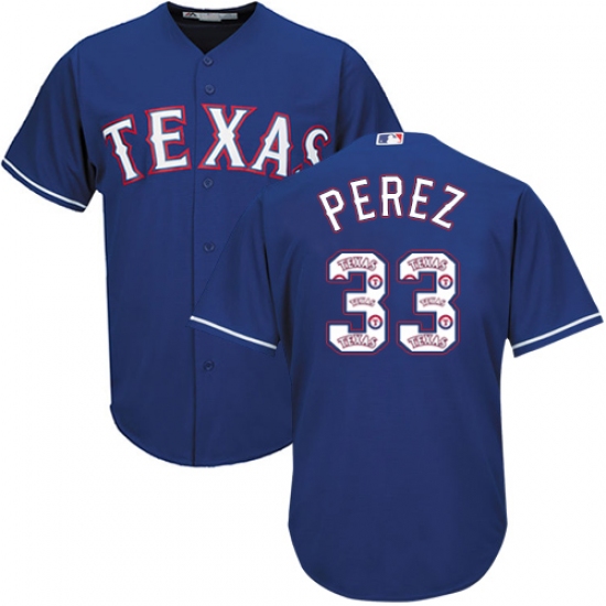 Men's Majestic Texas Rangers 33 Martin Perez Authentic Royal Blue Team Logo Fashion Cool Base MLB Jersey