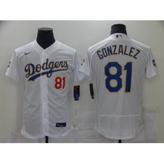 Men's Los Angeles Dodgers 81 Victor Gonzalez White Gold Authentic Jersey
