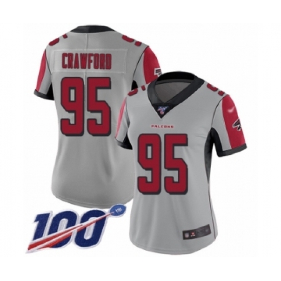Women's Atlanta Falcons 95 Jack Crawford Limited Silver Inverted Legend 100th Season Football Jersey