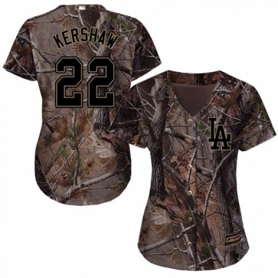 Women's Majestic Los Angeles Dodgers 22 Clayton Kershaw Authentic Camo Realtree Collection Flex Base MLB Jersey