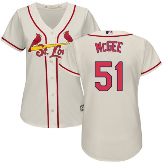 Women's Majestic St. Louis Cardinals 51 Willie McGee Authentic Cream Alternate Cool Base MLB Jersey