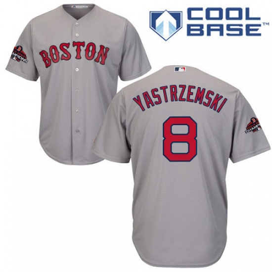 Youth Majestic Boston Red Sox 8 Carl Yastrzemski Authentic Grey Road Cool Base 2018 World Series Champions MLB Jersey