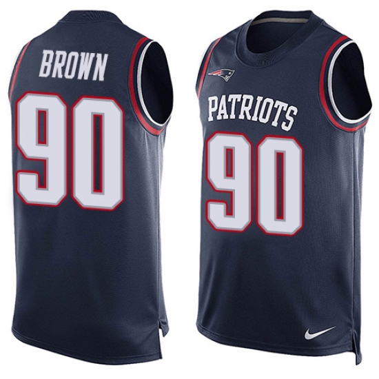 Men's Nike New England Patriots 90 Malcom Brown Limited Navy Blue Player Name & Number Tank Top NFL Jersey