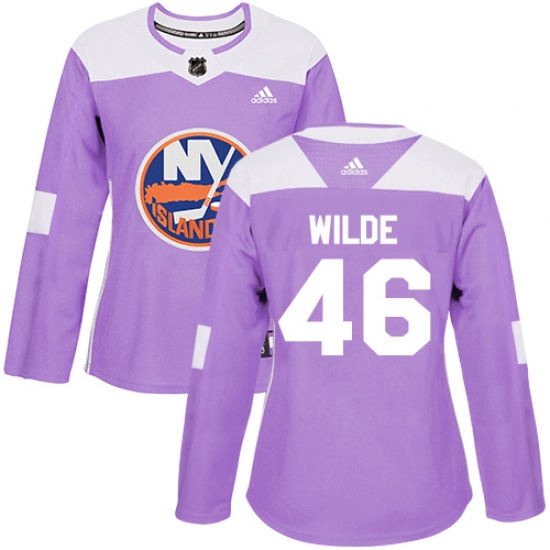Women's Adidas New York Islanders 46 Bode Wilde Authentic Purple Fights Cancer Practice NHL Jersey