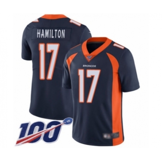 Men's Denver Broncos 17 DaeSean Hamilton Navy Blue Alternate Vapor Untouchable Limited Player 100th Season Football Jersey