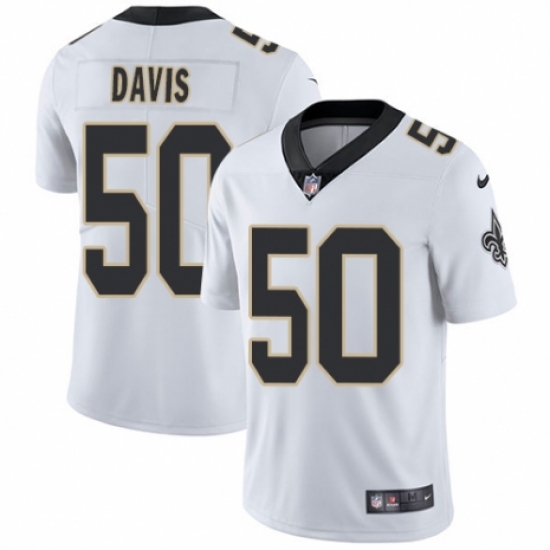 Men's Nike New Orleans Saints 50 DeMario Davis White Vapor Untouchable Limited Player NFL Jersey