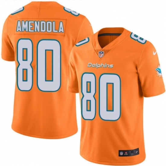 Men's Nike Miami Dolphins 80 Danny Amendola Elite Orange Rush Vapor Untouchable NFL Jersey