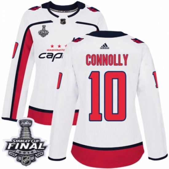 Women's Adidas Washington Capitals 10 Brett Connolly Authentic White Away 2018 Stanley Cup Final NHL Jersey