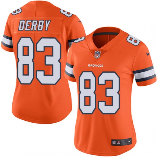 Women's Nike Denver Broncos 83 A.J. Derby Limited Orange Rush Vapor Untouchable NFL Jersey