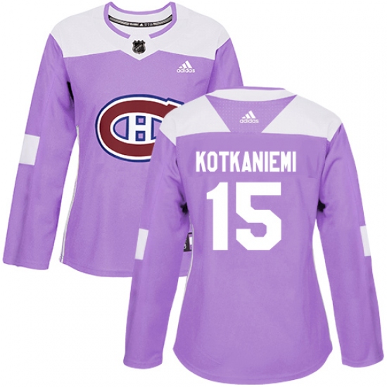 Women's Adidas Montreal Canadiens 15 Jesperi Kotkaniemi Authentic Purple Fights Cancer Practice NHL Jersey