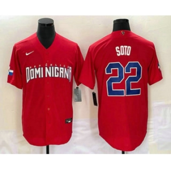 Men's Dominican Republic Baseball 22 Juan Soto 2023 Red World Classic Stitched Jersey