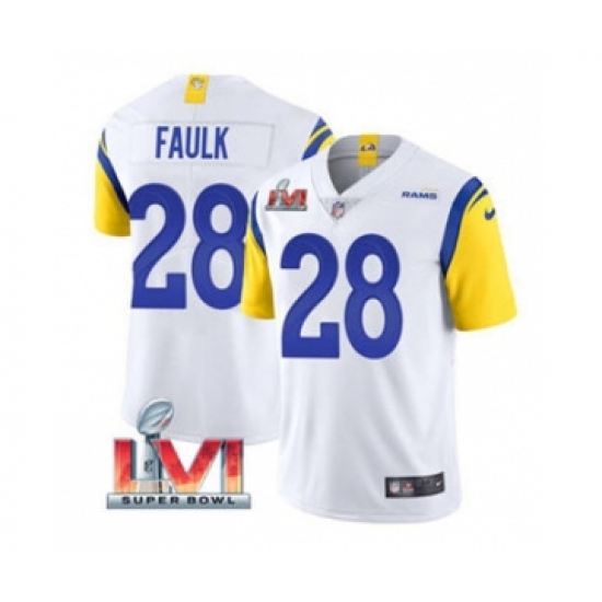 Men's Los Angeles Rams 28 Marshall Faulk White 2022 Super Bowl LVI Vapor Limited Stitched Jersey