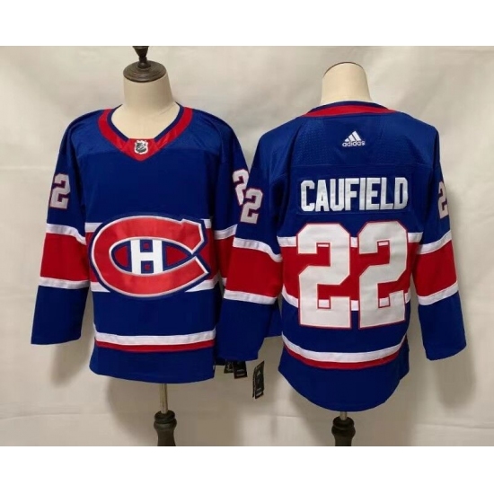 Men's Montreal Canadiens 22 Cole Caufield Blue 2020-21 Reverse Retro Alternate Hockey Jersey