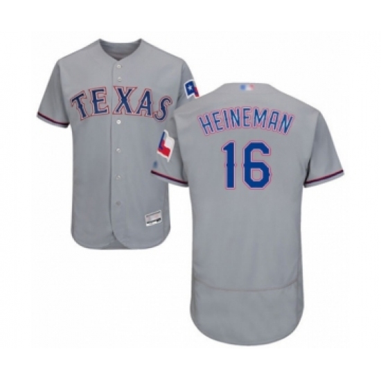 Men's Texas Rangers 16 Scott Heineman Grey Road Flex Base Authentic Collection Baseball Player Jersey
