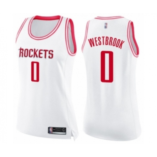 Women's Houston Rockets 0 Russell Westbrook Swingman White Pink Fashion Basketball Jersey