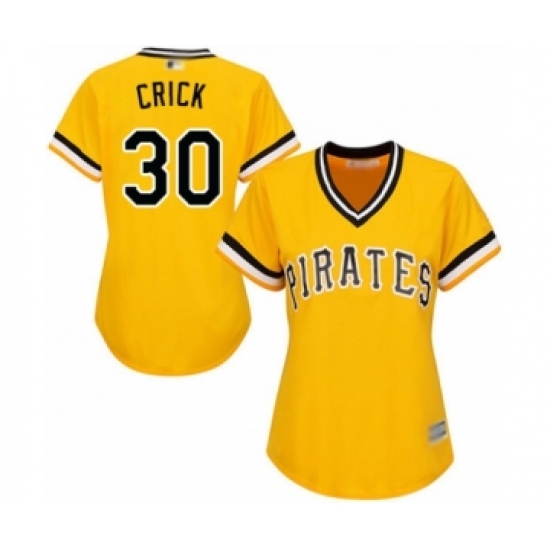 Women's Pittsburgh Pirates 30 Kyle Crick Authentic Gold Alternate Cool Base Baseball Player Jersey