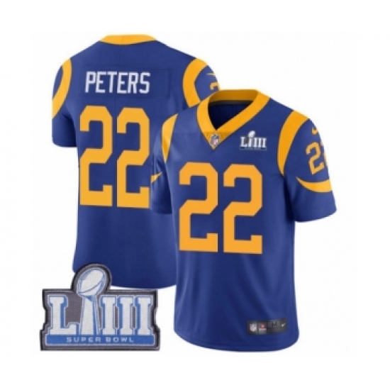 Youth Nike Los Angeles Rams 22 Marcus Peters Royal Blue Alternate Vapor Untouchable Limited Player Super Bowl LIII Bound NFL Jersey