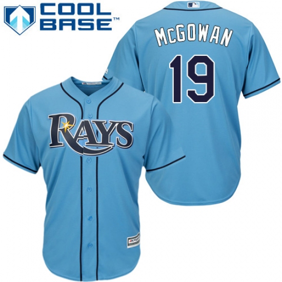 Men's Majestic Tampa Bay Rays 19 Dustin McGowan Replica Light Blue Alternate 2 Cool Base MLB Jersey