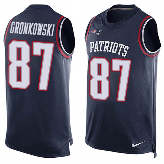 Men's Nike New England Patriots 87 Rob Gronkowski Limited Navy Blue Player Name & Number Tank Top NFL Jersey
