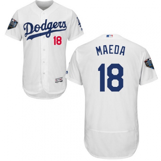 Men's Majestic Los Angeles Dodgers 18 Kenta Maeda White Home Flex Base Authentic Collection 2018 World Series MLB Jersey