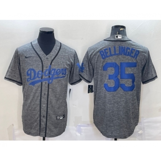 Men's Los Angeles Dodgers 35 Cody Bellinger Grey Gridiron Cool Base Stitched Baseball Jersey