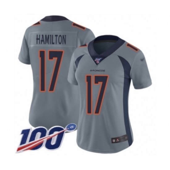 Women's Denver Broncos 17 DaeSean Hamilton Limited Silver Inverted Legend 100th Season Football Jersey