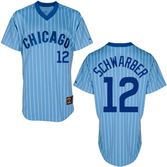 Men's Majestic Chicago Cubs 12 Kyle Schwarber Authentic Blue Cooperstown Throwback MLB Jersey
