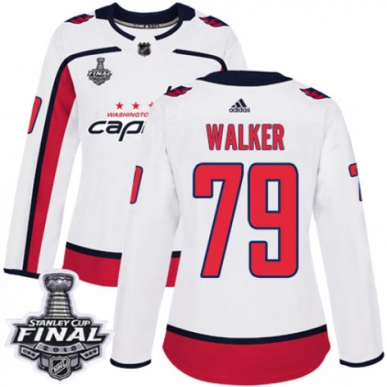 Women's Adidas Washington Capitals 79 Nathan Walker Authentic White Away 2018 Stanley Cup Final NHL Jersey