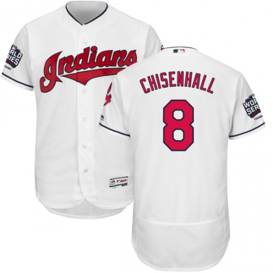 Men's Majestic Cleveland Indians 8 Lonnie Chisenhall White 2016 World Series Bound Flexbase Authentic Collection MLB Jersey