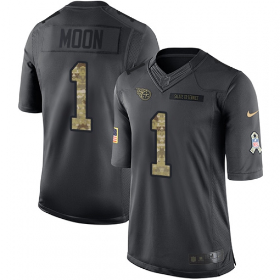 Men's Nike Tennessee Titans 1 Warren Moon Limited Black 2016 Salute to Service NFL Jersey