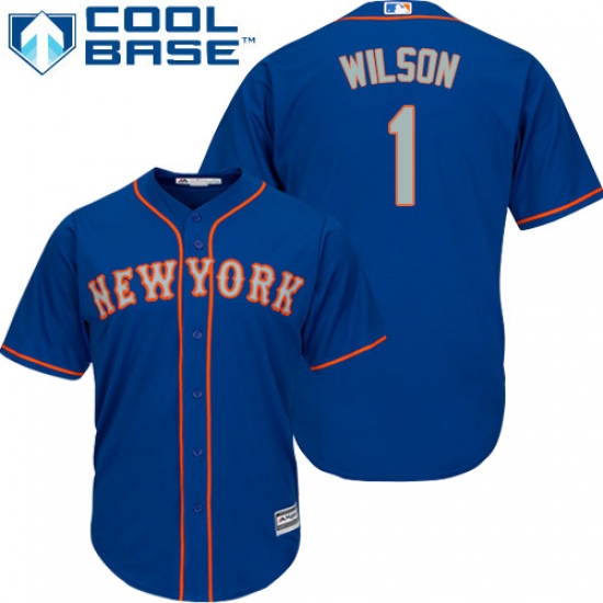 Men's Majestic New York Mets 1 Mookie Wilson Replica Royal Blue Alternate Road Cool Base MLB Jersey