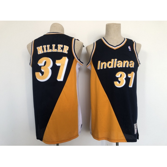 Men's Indiana Pacers 31 Reggie Miller Authentic Black-Yellow Throwback NBA Jersey