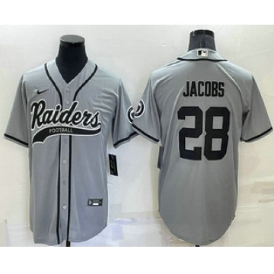 Men's Las Vegas Raiders 28 Josh Jacobs Grey Stitched MLB Cool Base Nike Baseball Jersey
