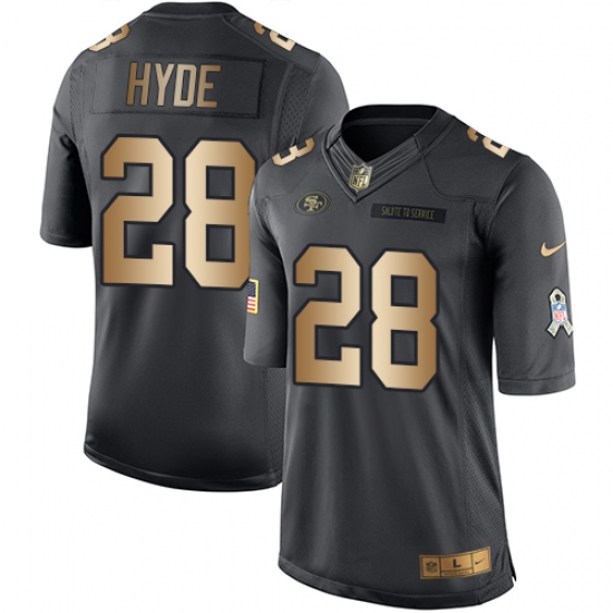 Men's Nike San Francisco 49ers 28 Carlos Hyde Limited Black/Gold Salute to Service NFL Jersey