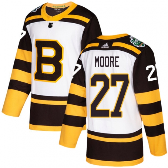 Youth Adidas Boston Bruins 27 John Moore Authentic White 2019 Winter Classic NHL Jersey