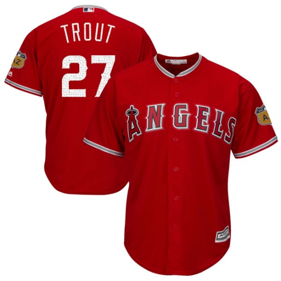Youth Majestic Los Angeles Angels of Anaheim 27 Mike Trout Authentic Scarlet 2017 Spring Training Cool Base MLB Jersey