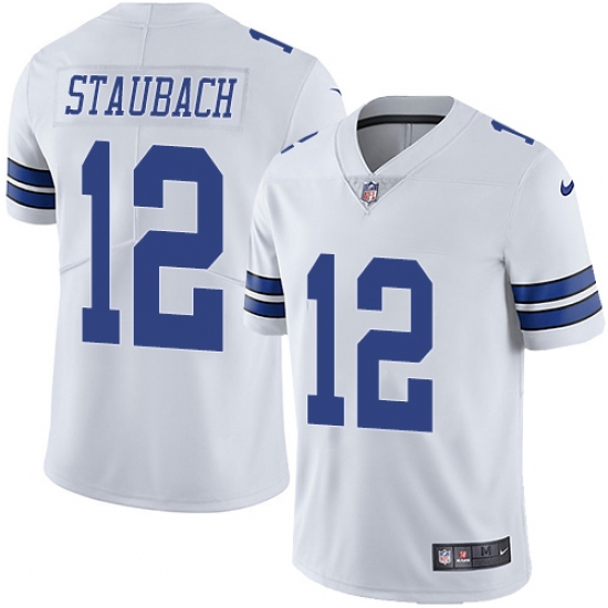Men's Nike Dallas Cowboys 12 Roger Staubach White Vapor Untouchable Limited Player NFL Jersey