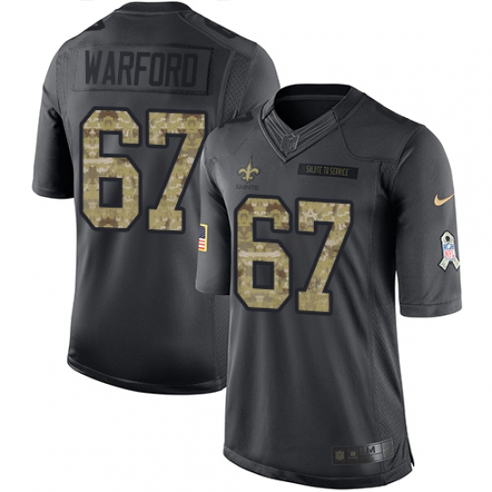 Men's Nike New Orleans Saints 67 Larry Warford Limited Black 2016 Salute to Service NFL Jersey