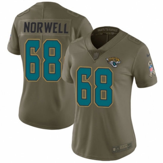 Women's Nike Jacksonville Jaguars 68 Andrew Norwell Limited Olive 2017 Salute to Service NFL Jersey
