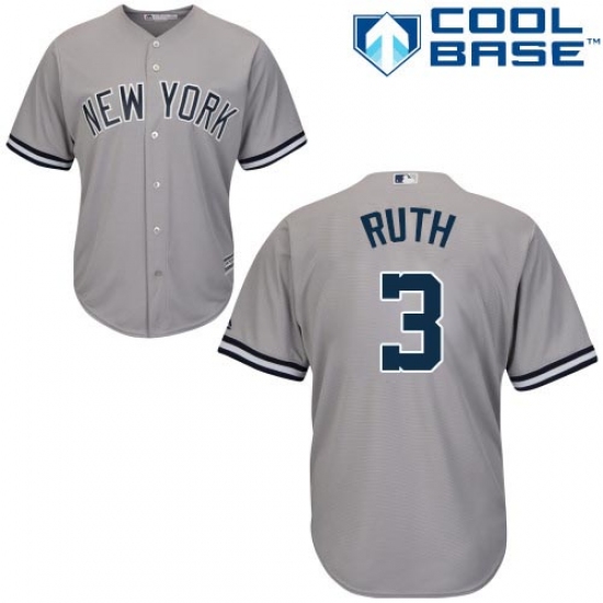 Youth Majestic New York Yankees 3 Babe Ruth Authentic Grey Road MLB Jersey