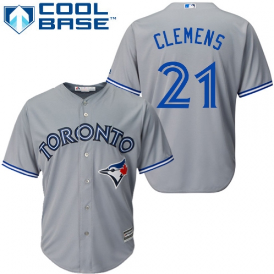 Youth Majestic Toronto Blue Jays 21 Roger Clemens Authentic Grey Road MLB Jersey