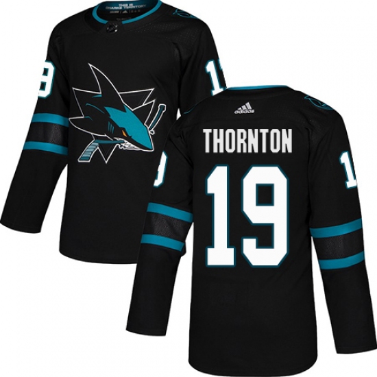 Men's Adidas San Jose Sharks 19 Joe Thornton Premier Black Alternate NHL Jersey