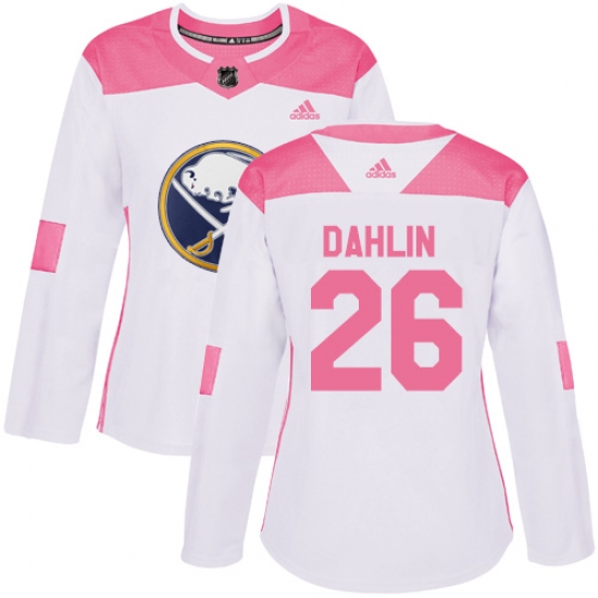 Women's Adidas Buffalo Sabres 26 Rasmus Dahlin Authentic White Pink Fashion NHL Jersey