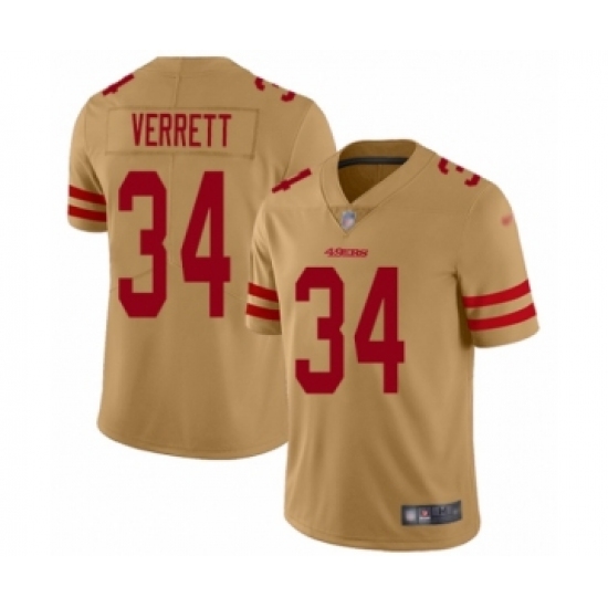 Women's San Francisco 49ers 34 Jason Verrett Limited Gold Inverted Legend Football Jersey