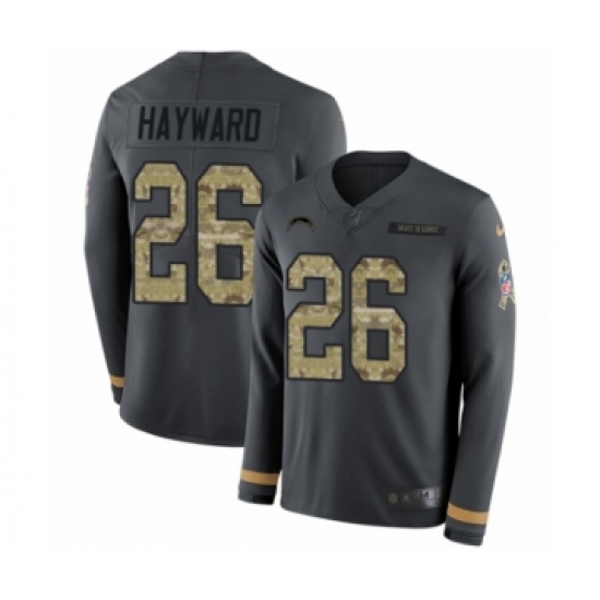 Men's Nike Los Angeles Chargers 26 Casey Hayward Limited Black Salute to Service Therma Long Sleeve NFL Jersey
