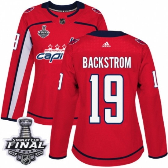 Women's Adidas Washington Capitals 19 Nicklas Backstrom Authentic Red Home 2018 Stanley Cup Final NHL Jersey