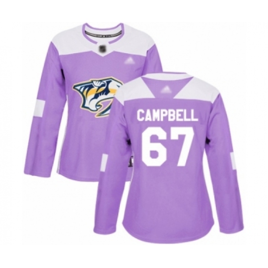 Women's Nashville Predators 67 Alexander Campbell Authentic Purple Fights Cancer Practice Hockey Jersey